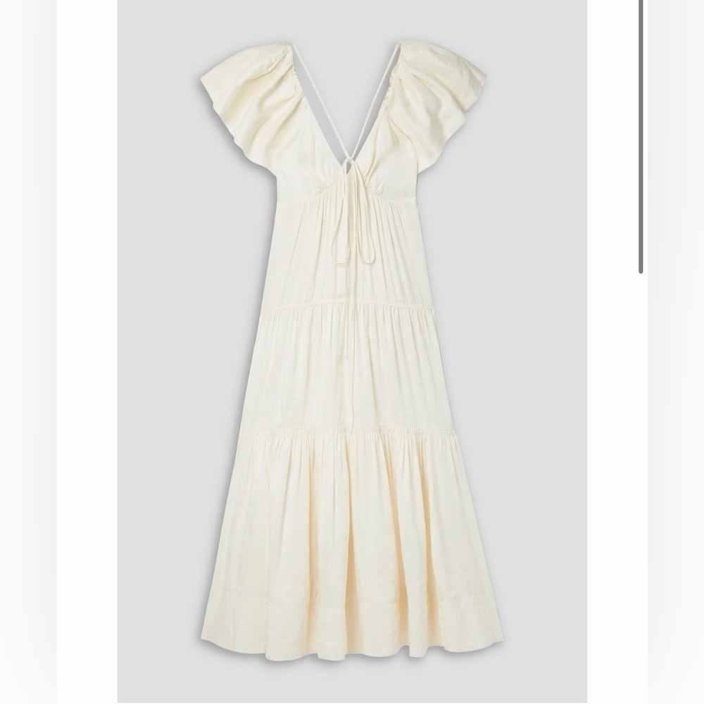 New La Ligne Stella Ruffle Shoulder Open back Linen Blend Midi Dress - Picture 11 of 14